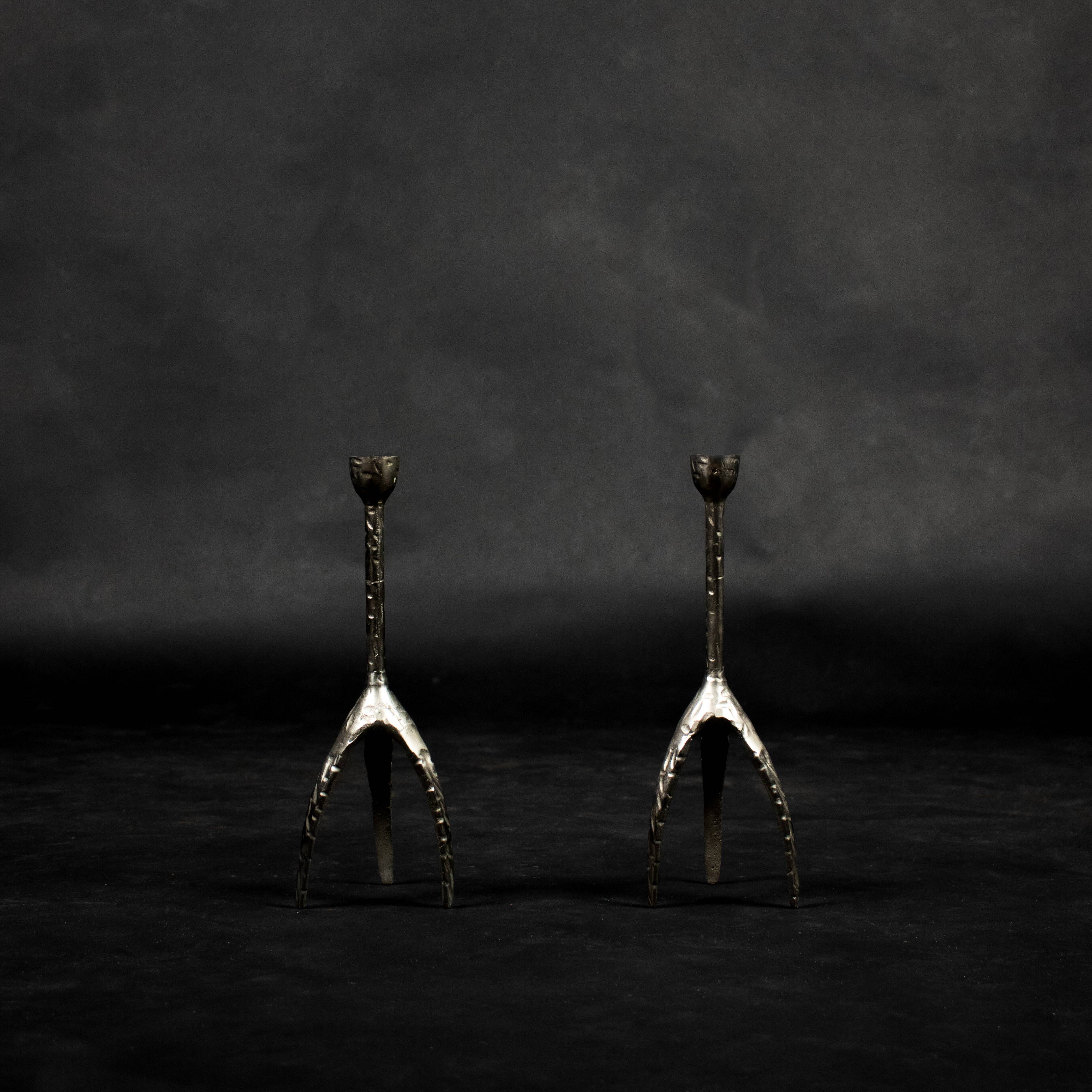 Vintage design hammered brutalist candle holders