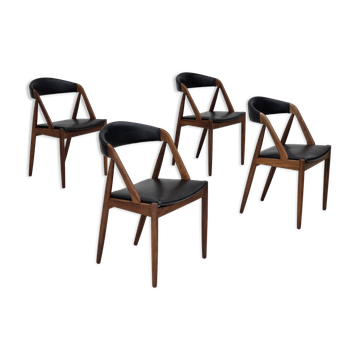 1960s, Danish design by Kai Kristensen, set of 4 armchairs, leather, teak.