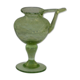 Bougeoir en verre soufflé vert de Biot signé, 1970/80