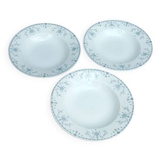 Three soup plates in opaque iron earth porcelain Moustier cluny KG model Victoria