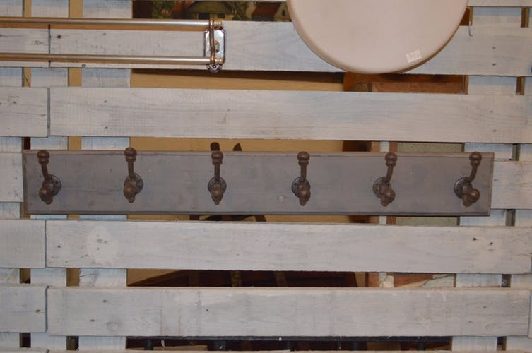 Coatrack schoolboy wooden and cast iron hooks