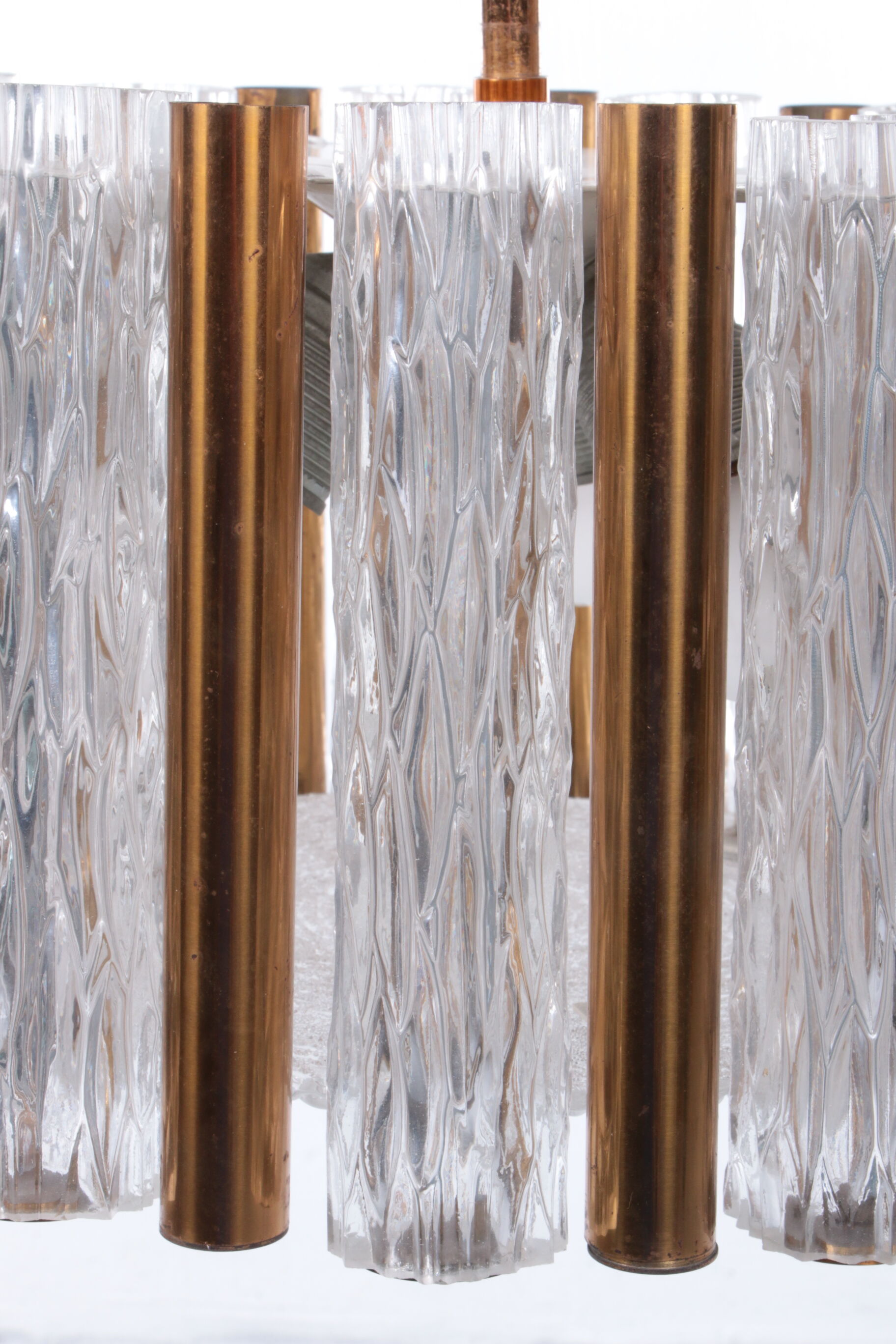 Vintage crystal ice glass round chandelier by Kaiser Leuchten, 60s