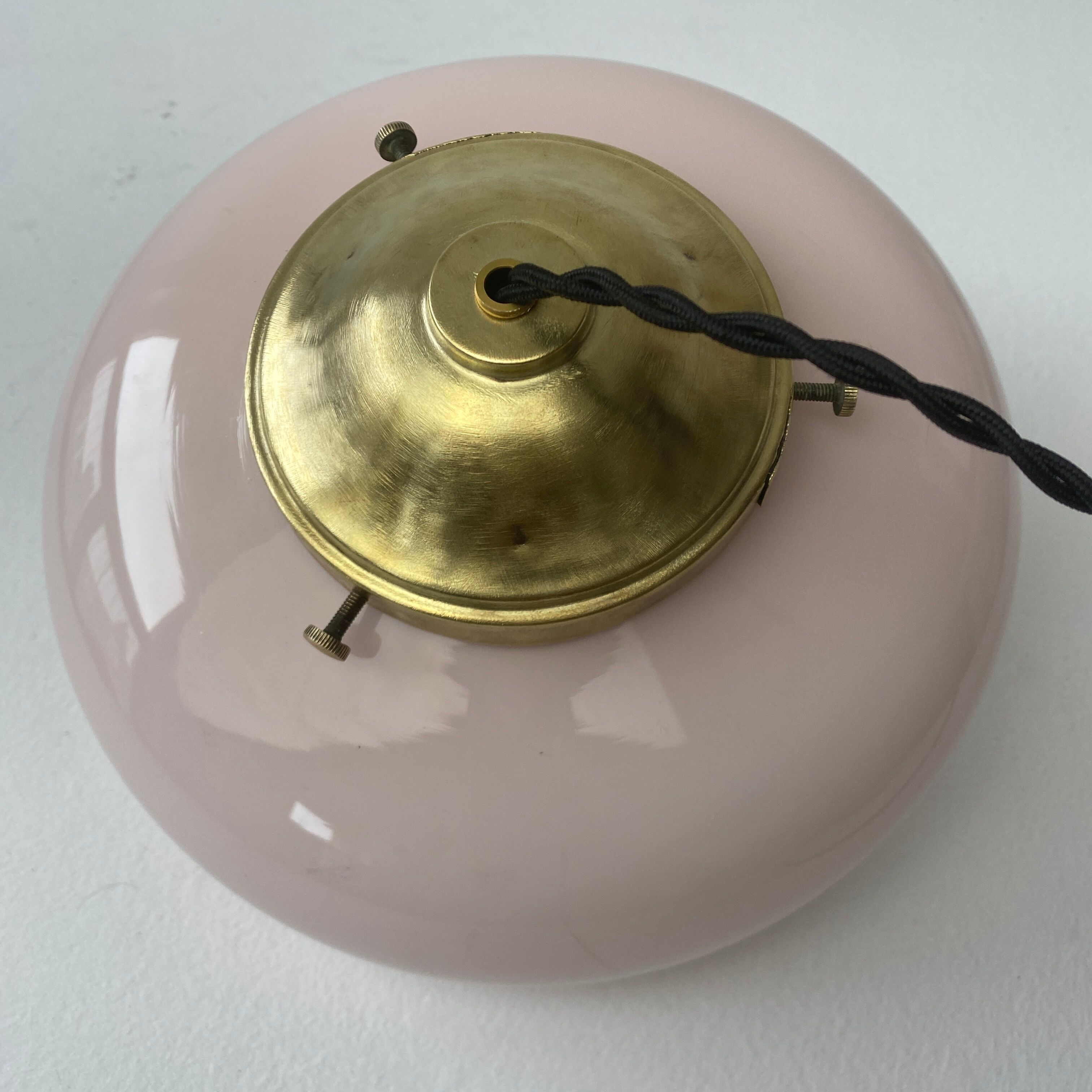 Old art-deco pendant lamp in pink opaline