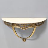 Wall-Mounted Brass Console Table with Demilune Portuguese Pink Marble Top, Italy