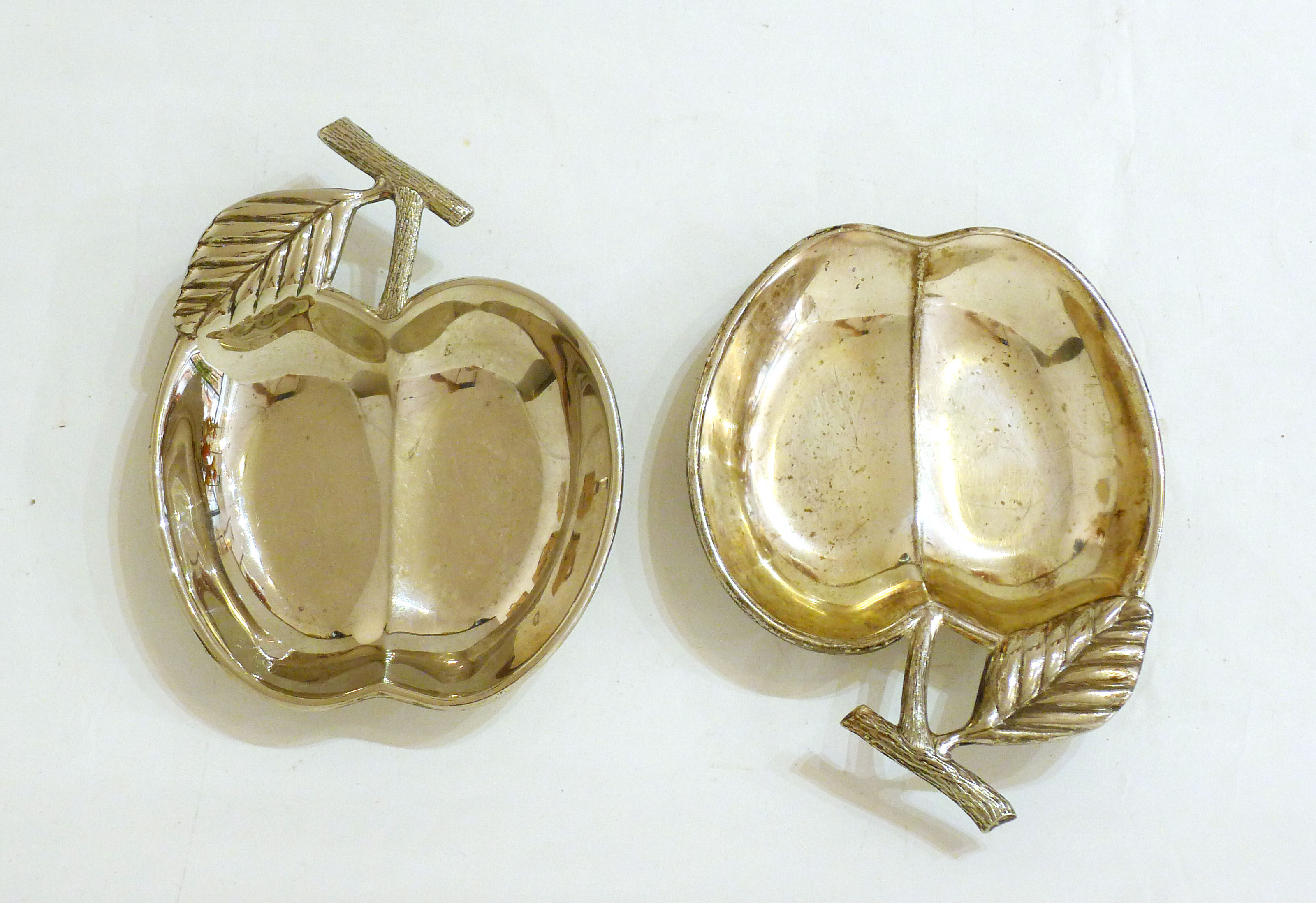 Pair of chrome metal apple cups