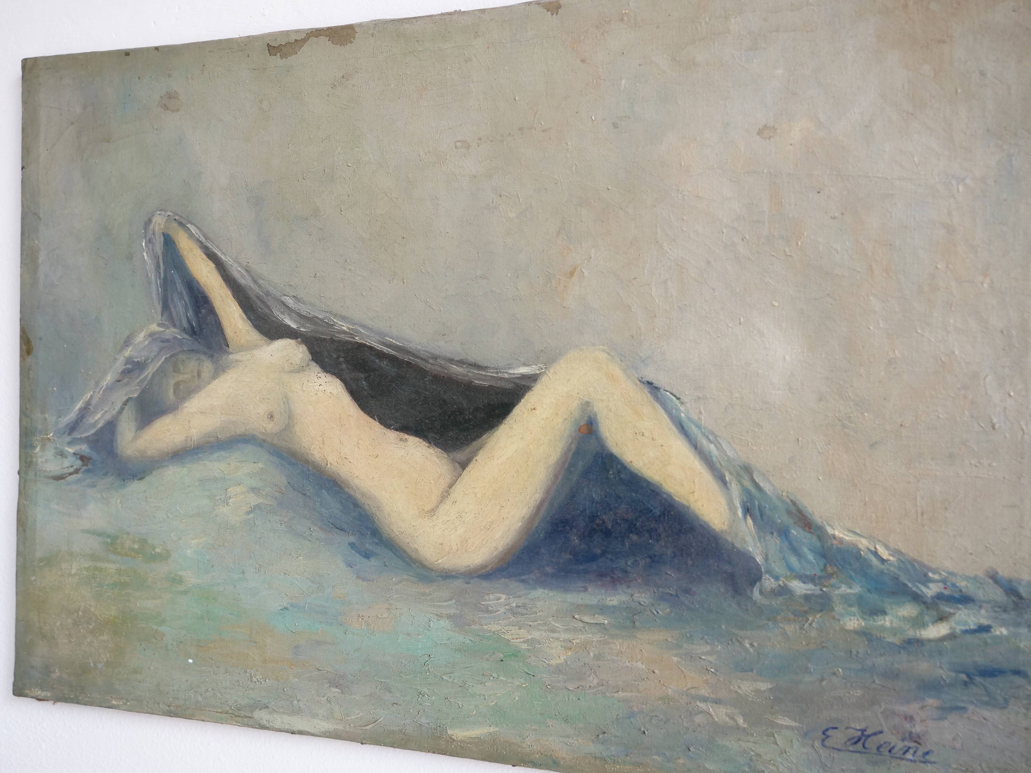 Tableau nu allongé art naïf