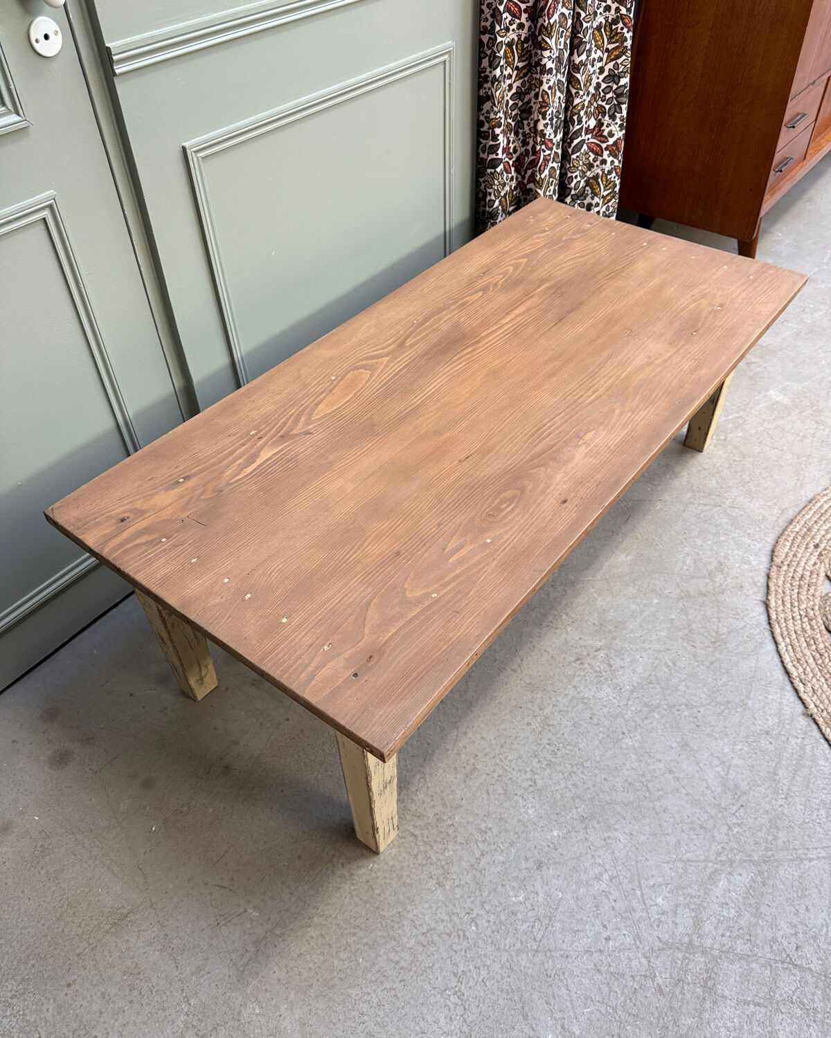 Large patinated farmhouse coffee table