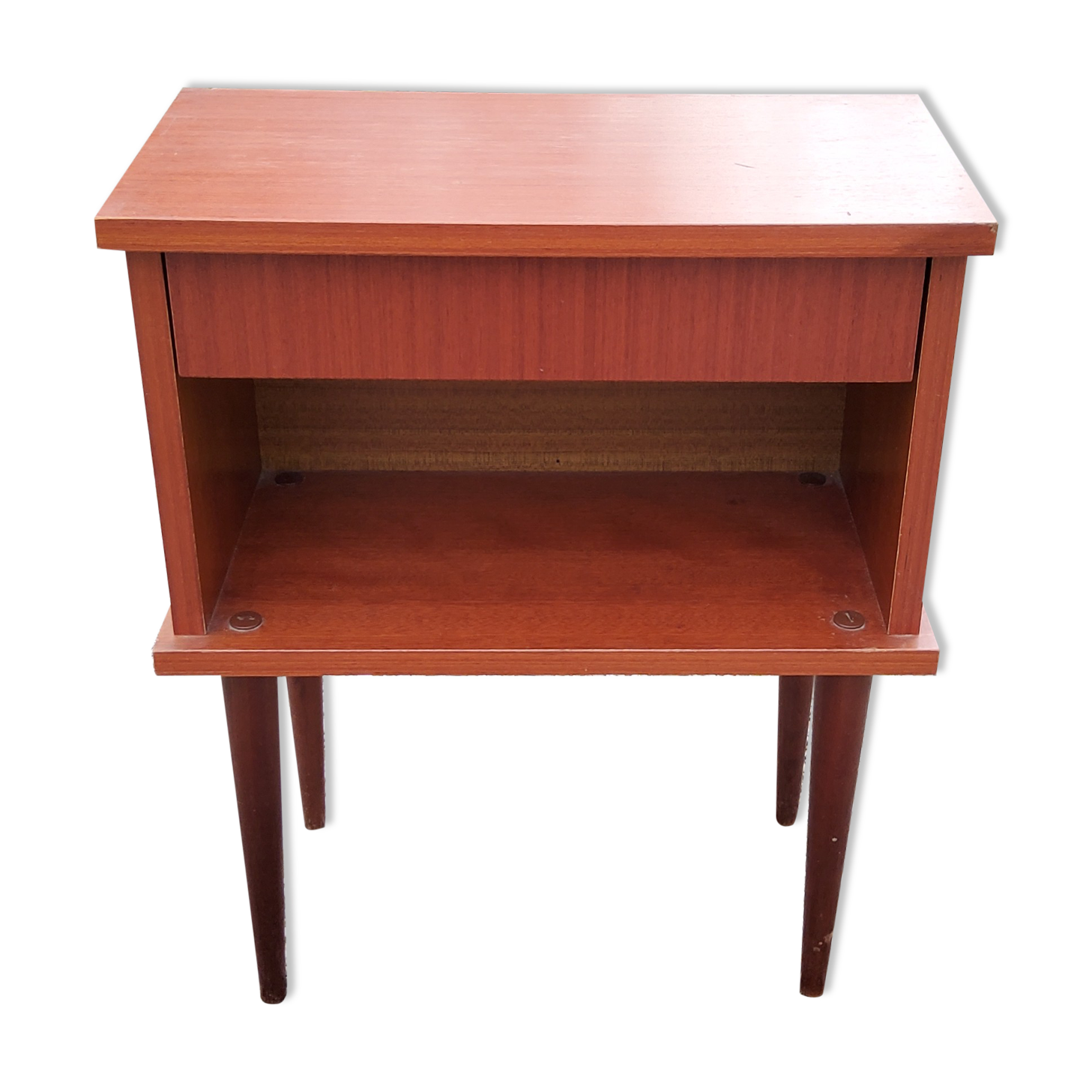 Bedside of the 60s in mahogany conical feet