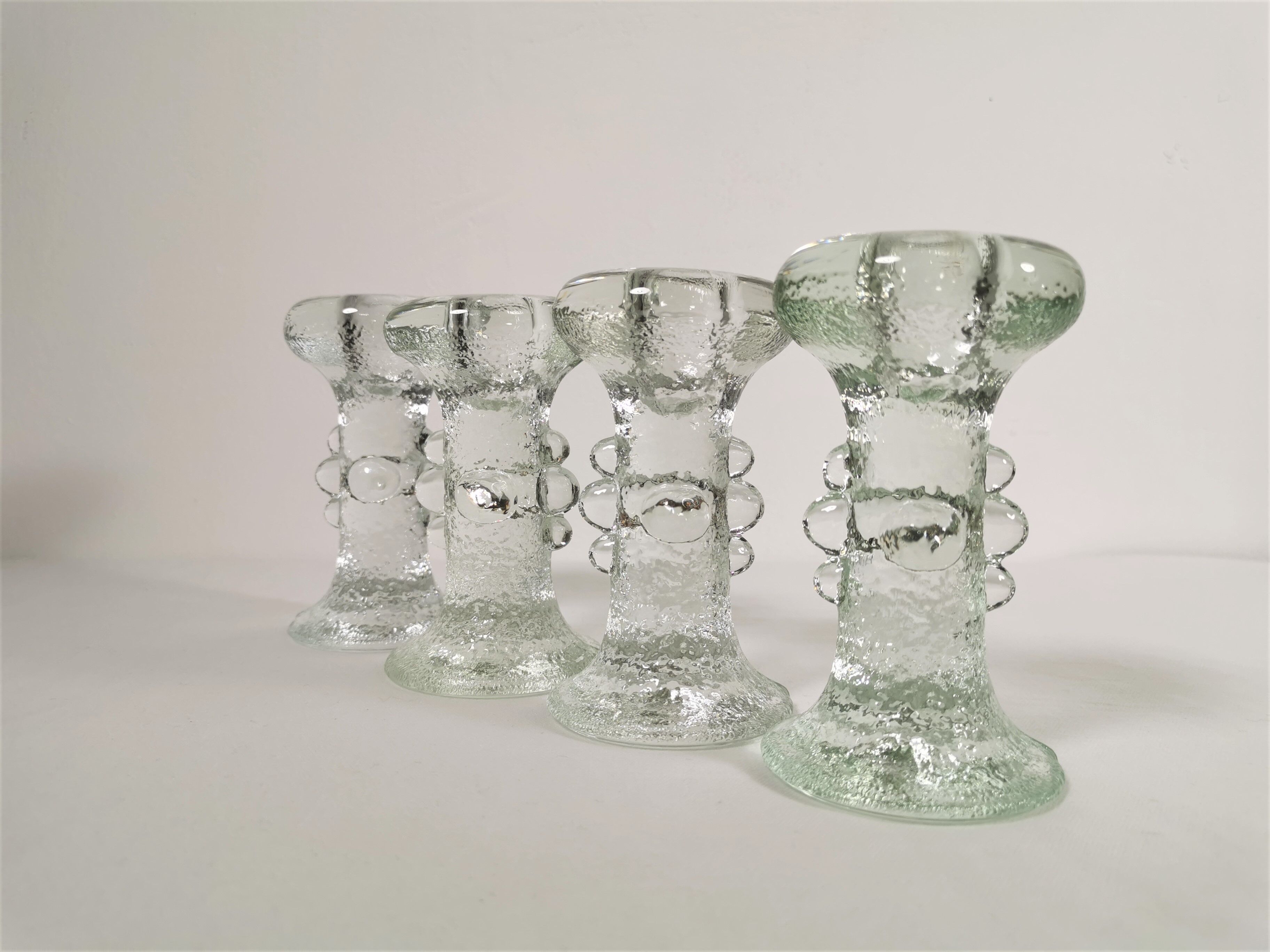 Set of four crystal glass candle holders by Staffan Gellerstedt for Pukeberg Glasbruk