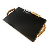 Wooden cheese board, bamboo handles, signed