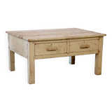 Antique Burmese teak bedside table with original green ecru patina