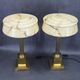 1940s Pair of Italian Restored Brass Table Lamps with Glass Shades