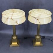 1940s Pair of Italian Restored Brass Table Lamps with Glass Shades