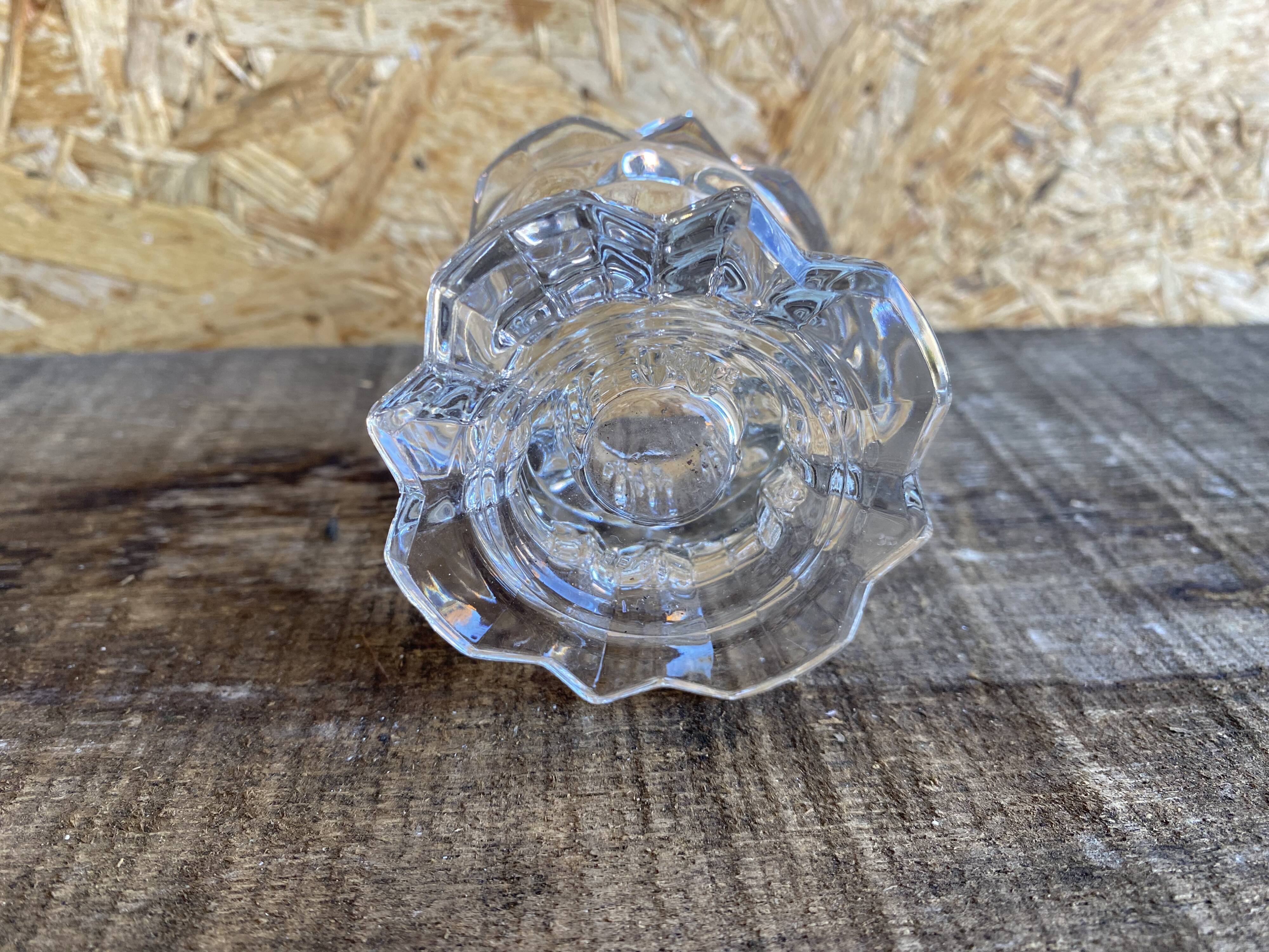 Set of 4 vintage conical moulded glass candle holders sully