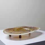 Antique mother-of-pearl tripod bowl emptier with silver metal legs