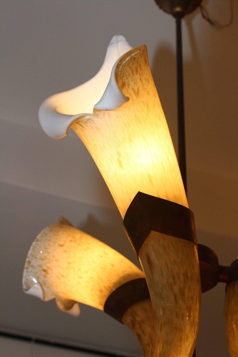 Italian chandelier with Cornucopias by Barovier Murano glass around 1960