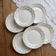 6 vintage dessert plates in white earthenware – blue fleur-de-lis decoration