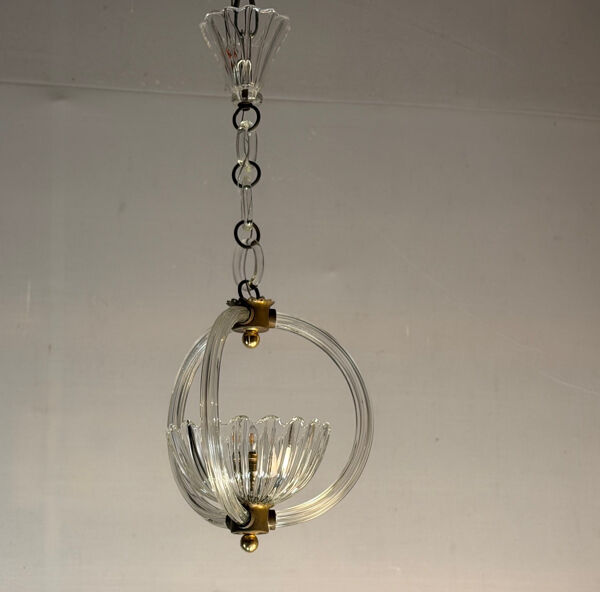 Lustre vénitien en verre de Murano suspendu à une chaîne de verre, vers 1940