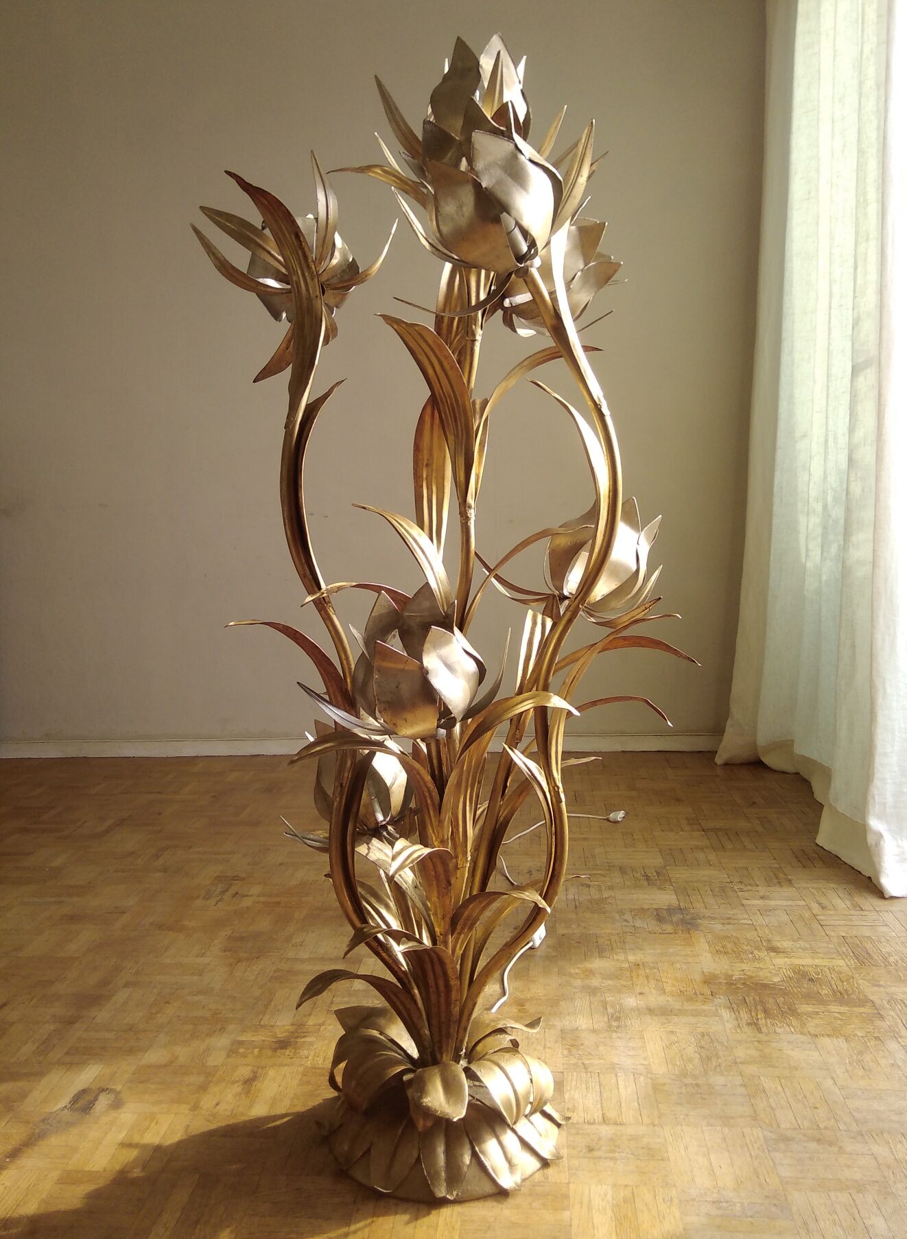 Golden metal flower lamp Hans Kogl 1970