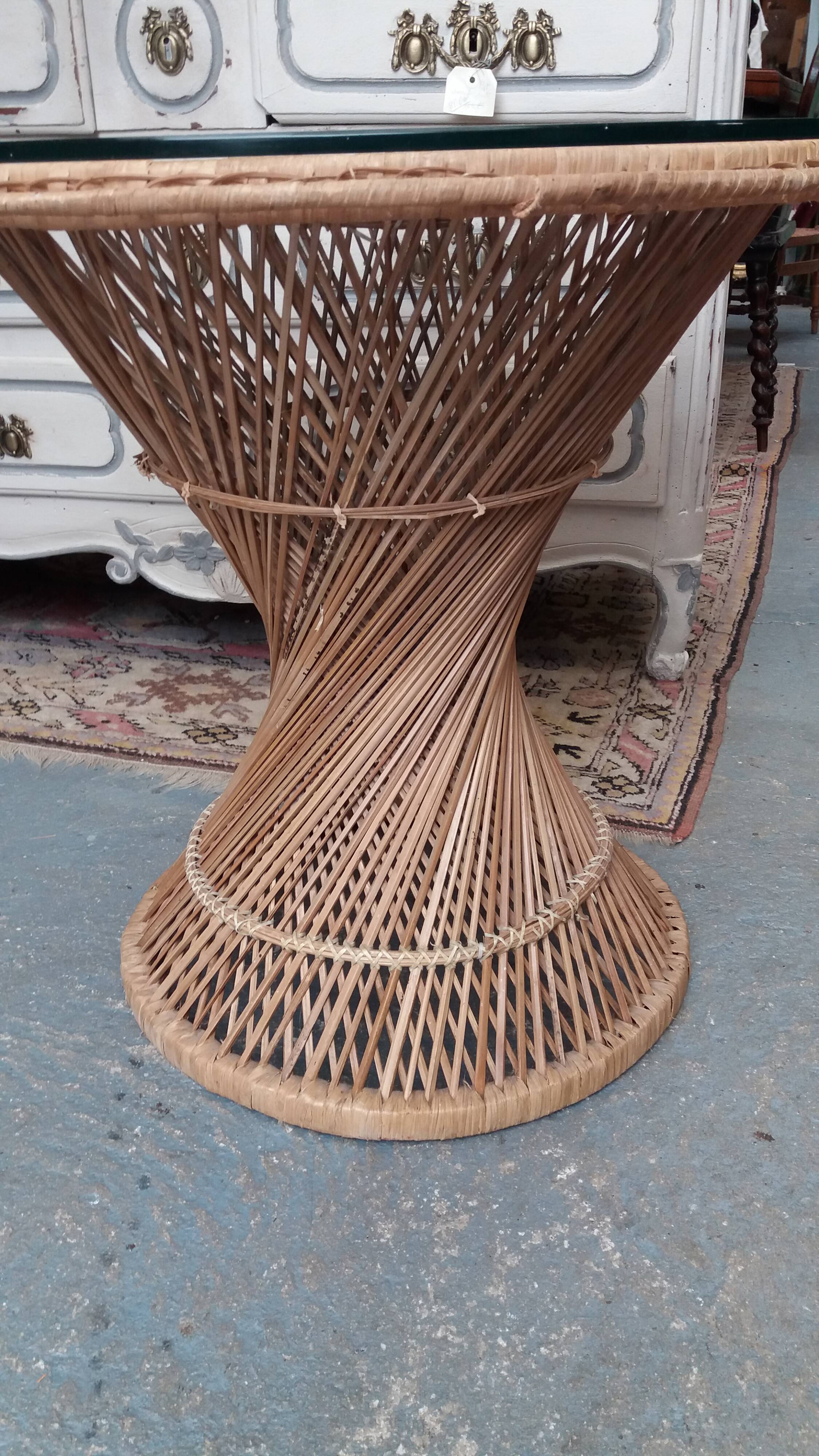 Rattan coffee table, glass top