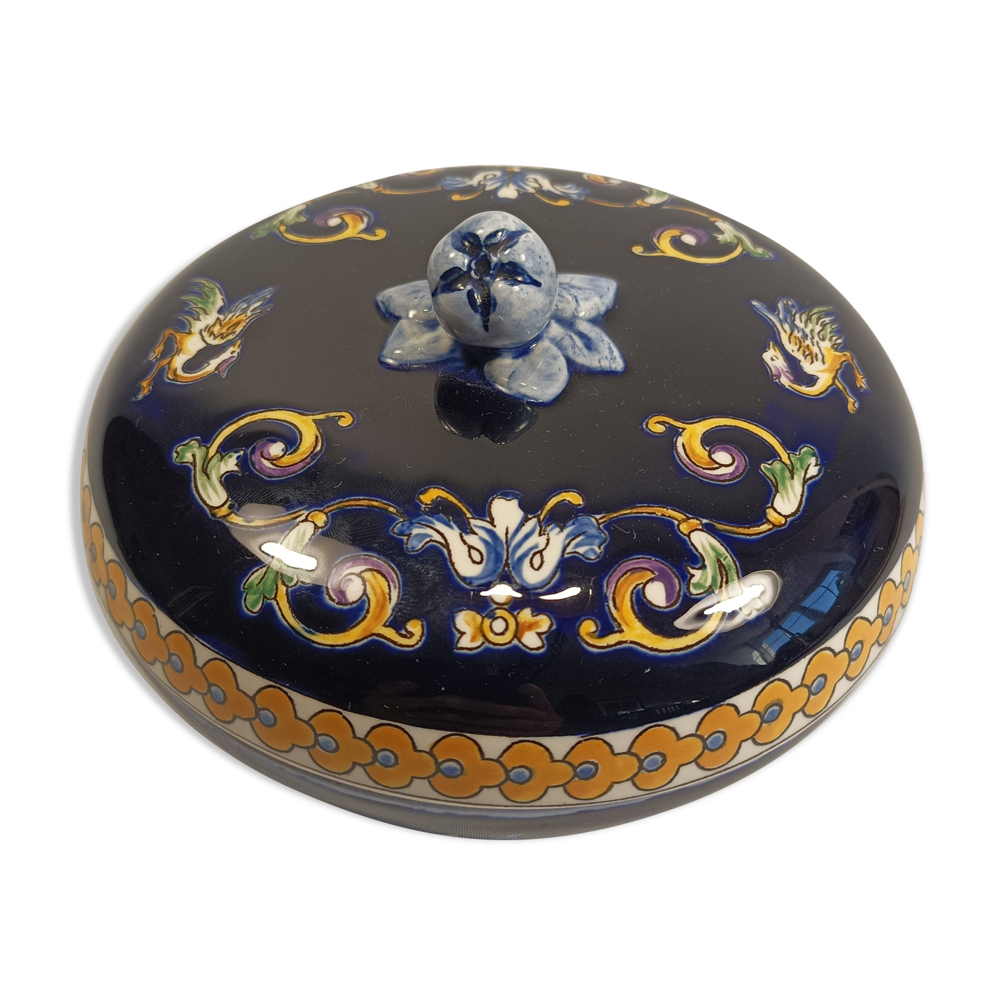 Gien bonbonnière décor renaissance blue background
