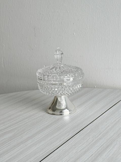 Antique sugar bowl in glass and lightweight metal
