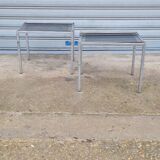 Pair of side tables in chrome metal and glass