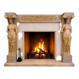 Neoclassical plaster fireplace with caryatids (nude women)
