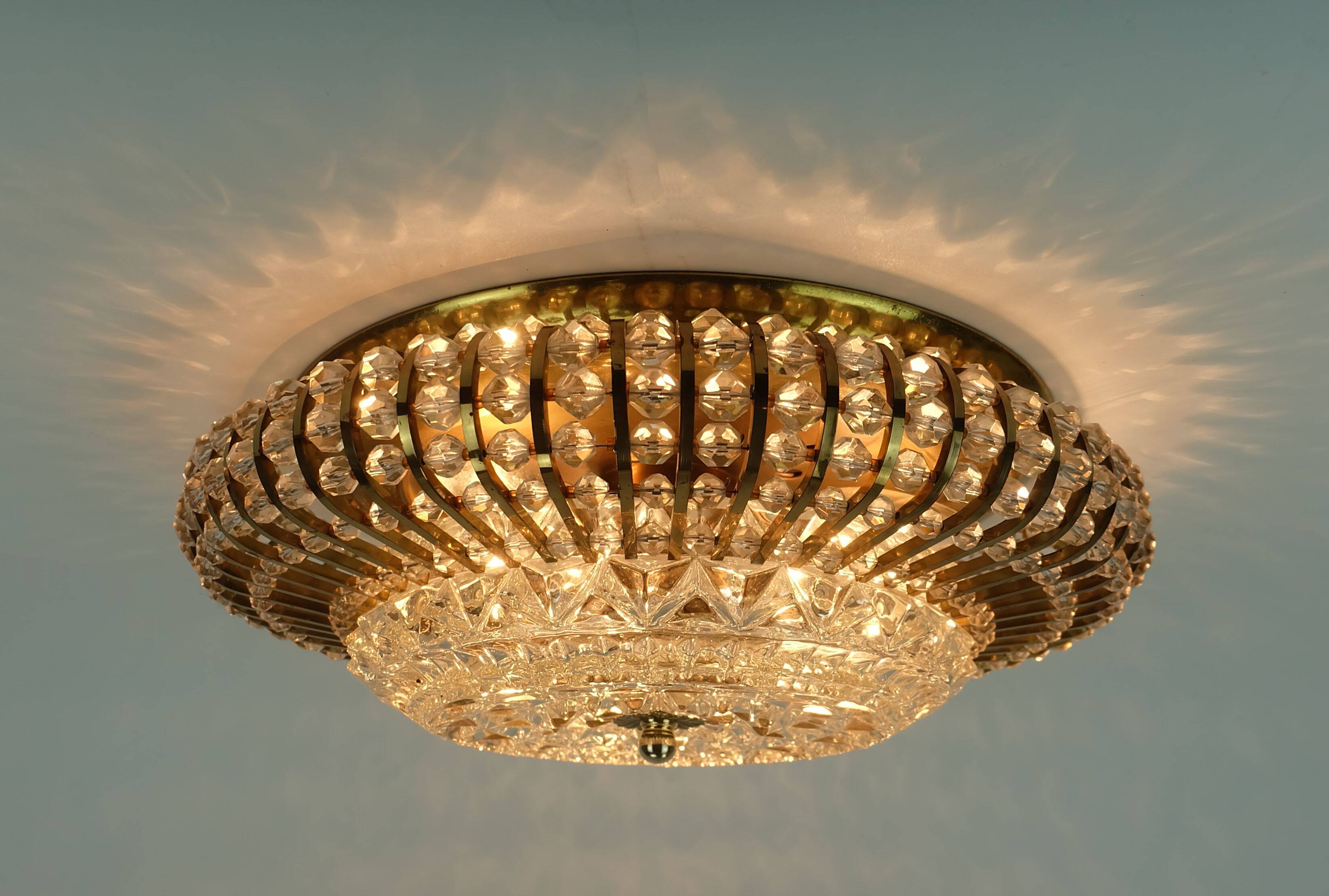 glamorous 1960s mid century CEILING LAMP ceiling fixture brass and glass