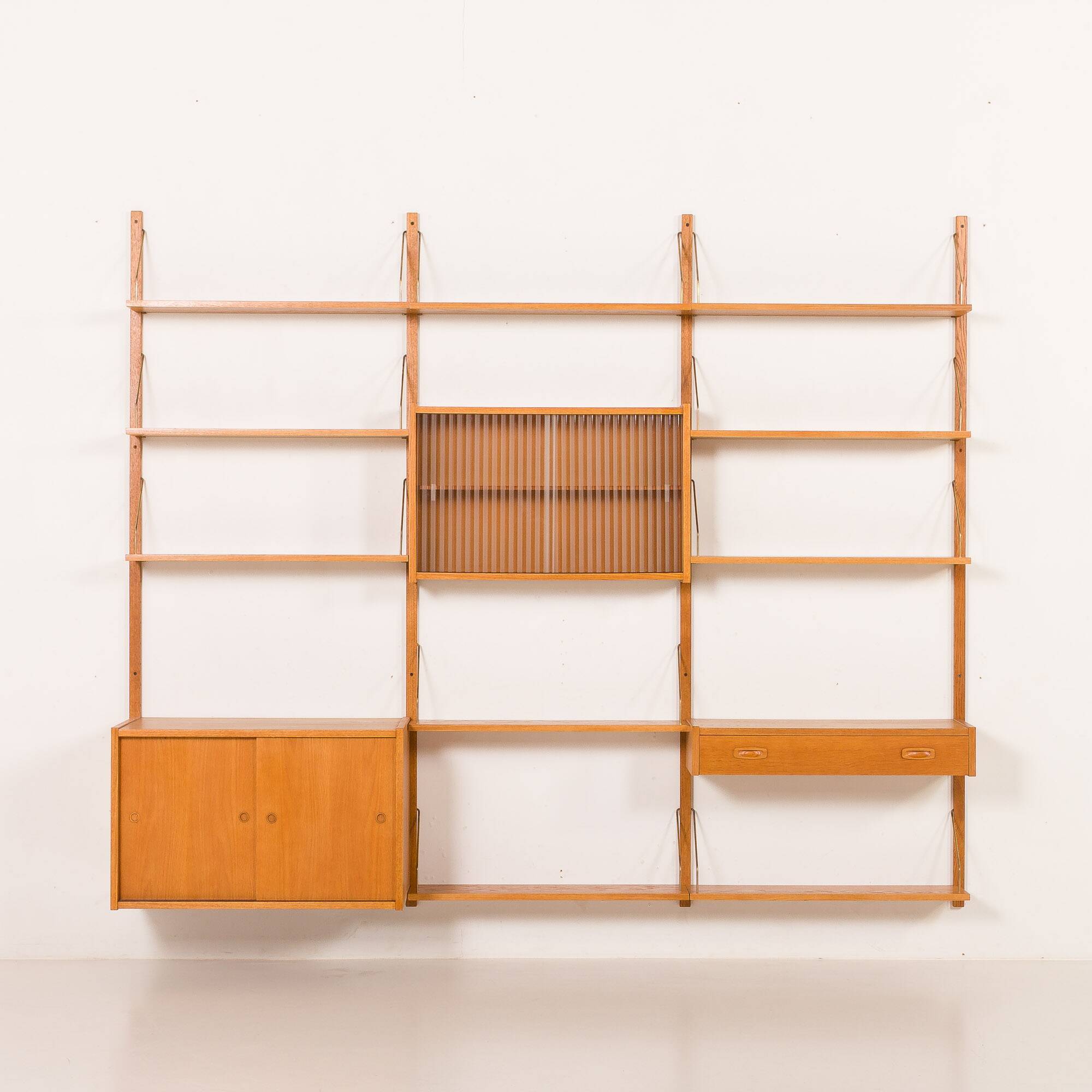 Scandinavian oak wall unit by PS System, Randers, Denmark, 1970s