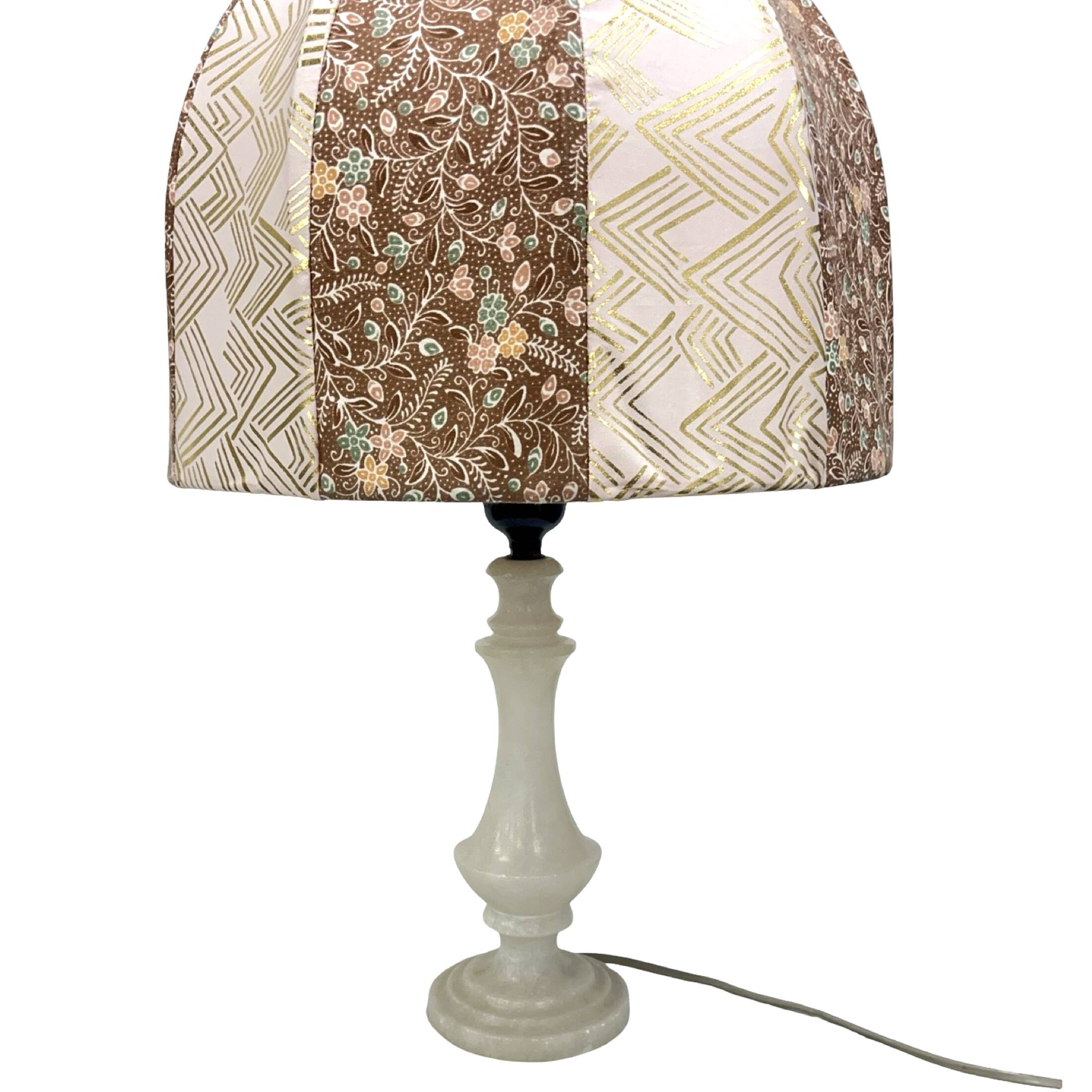 Italian vintage alabaster/onyx table lamp, hand-sewn shade, 1960s.