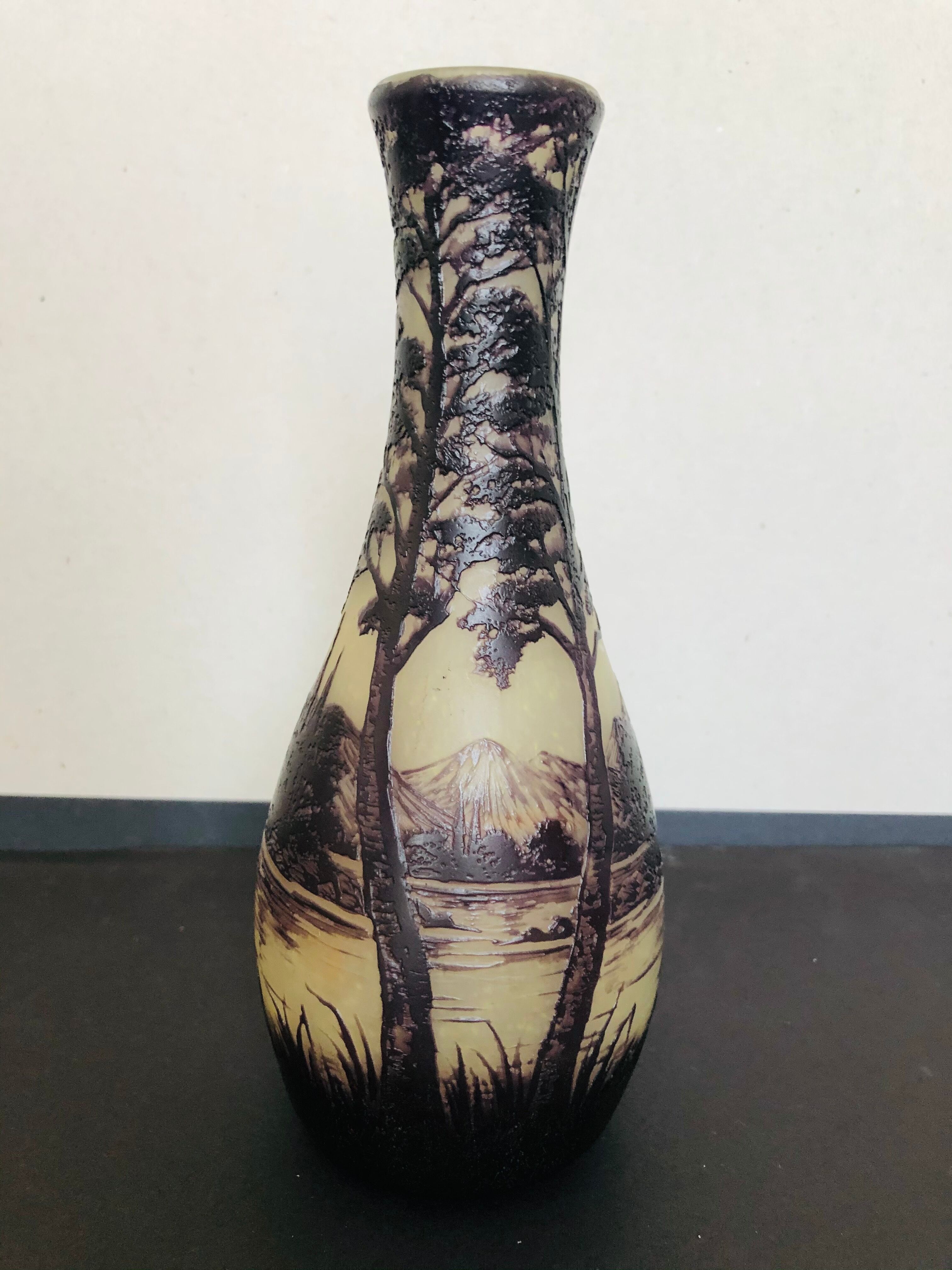 Multi-layer glass vase with acid engraved decoration