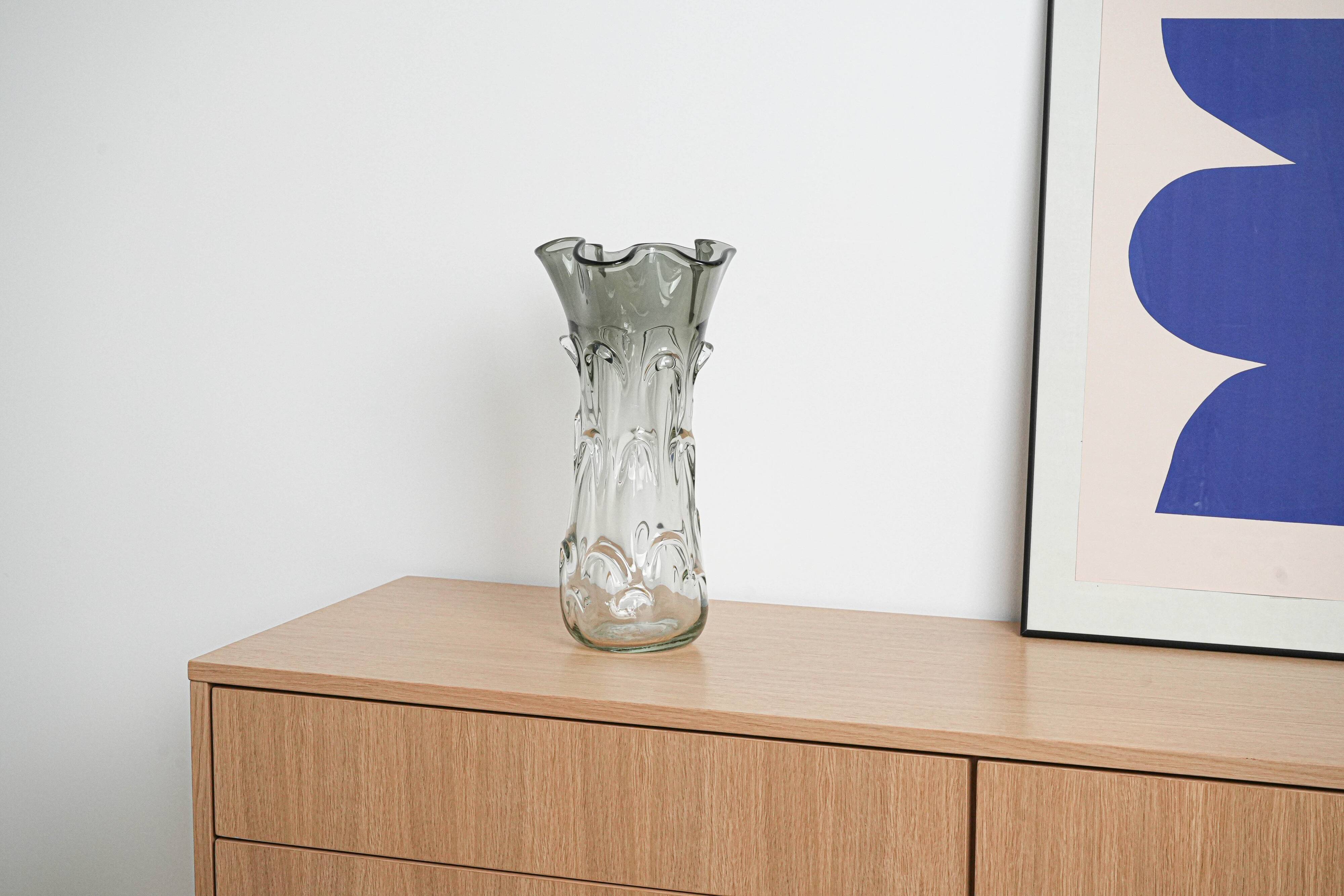 Grey vase, Murano glass, 1960s, made in Italy