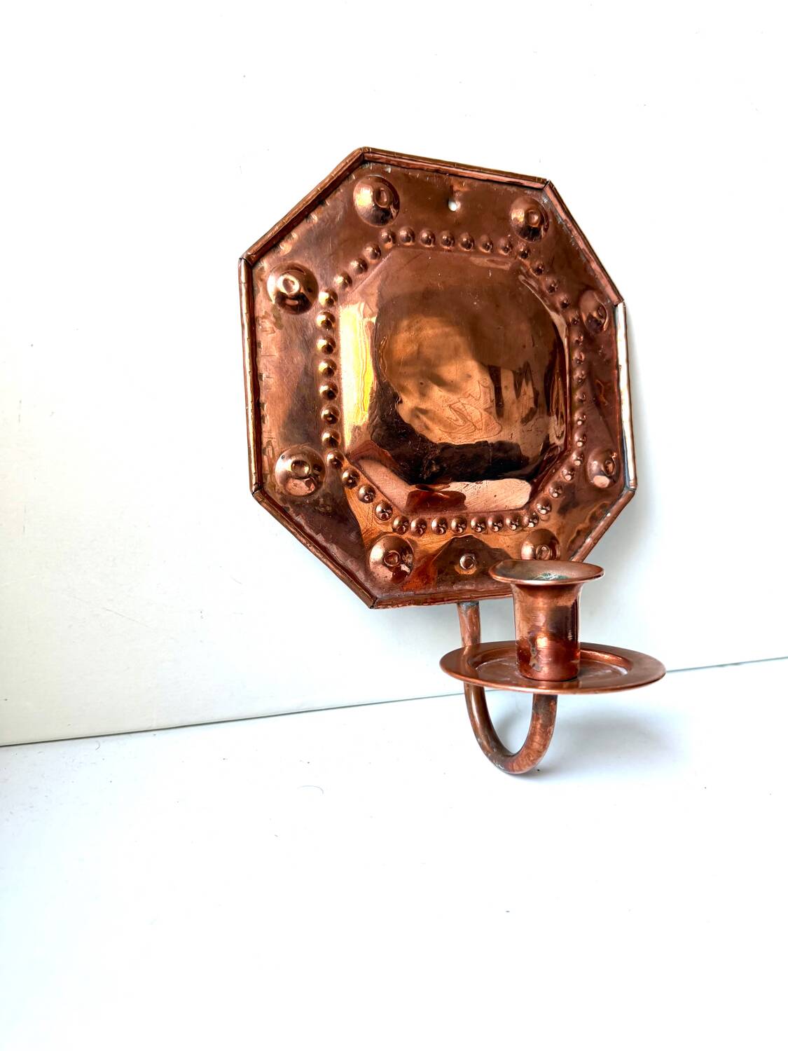 Scandinavian Antique Wall Candle Holder Sconce in Copper