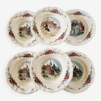 Set of 6 soup plates in French porcelain earthenware from Sarraguemines model Obernai