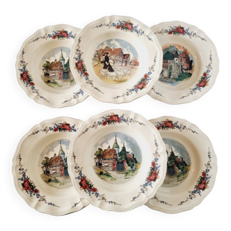 Set of 6 soup plates in French porcelain earthenware from Sarraguemines model Obernai