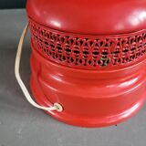 Vintage globe lamp with a metal base, perforated and lacquered in red.