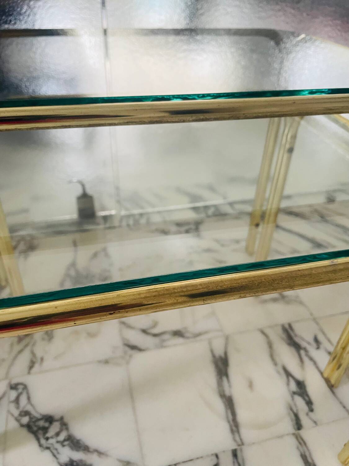 Vintage nesting coffee table in gold-plated metal, brass-style, circa 1970