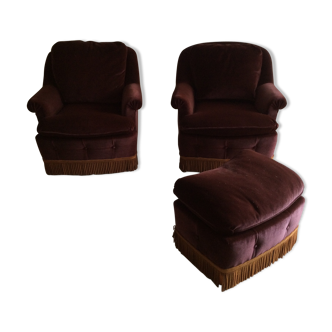 Fauteuils crapaud velours et repose pieds
