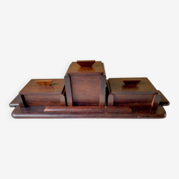 Set of desk boxes and art deco tray Bauhaus solid rosewood vintage 40s/50s