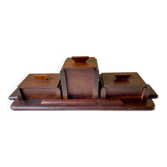 Set of desk boxes and art deco tray Bauhaus solid rosewood vintage 40s/50s