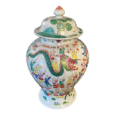 Grande potiche couverte chinoise polychrome décor dragons