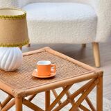 Porcelain bedside lamp with burlap shade