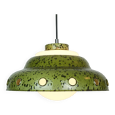 Suspension vintage en métal émaillé et verre blanc 1960