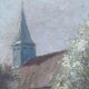 HST painting "Country part with bell tower" signed 19th century