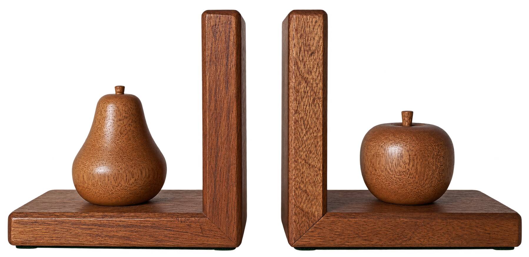 Wooden bookends shaped like an apple and pear – Minimalist design