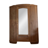 Large antique art deco wardrobe in raw solid oak