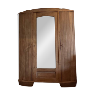 Large antique art deco wardrobe in raw solid oak