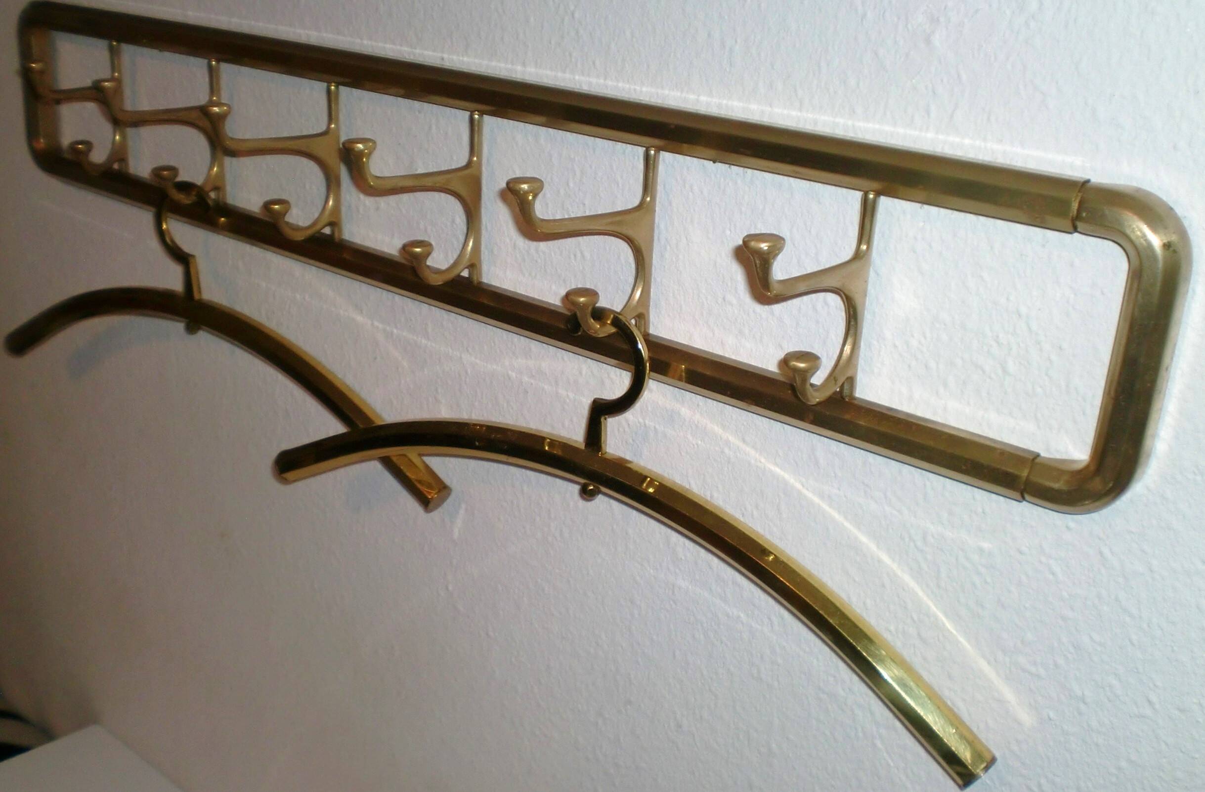 Art-Deco brass Coat Rack  &  2 Hangers, France, 1940s