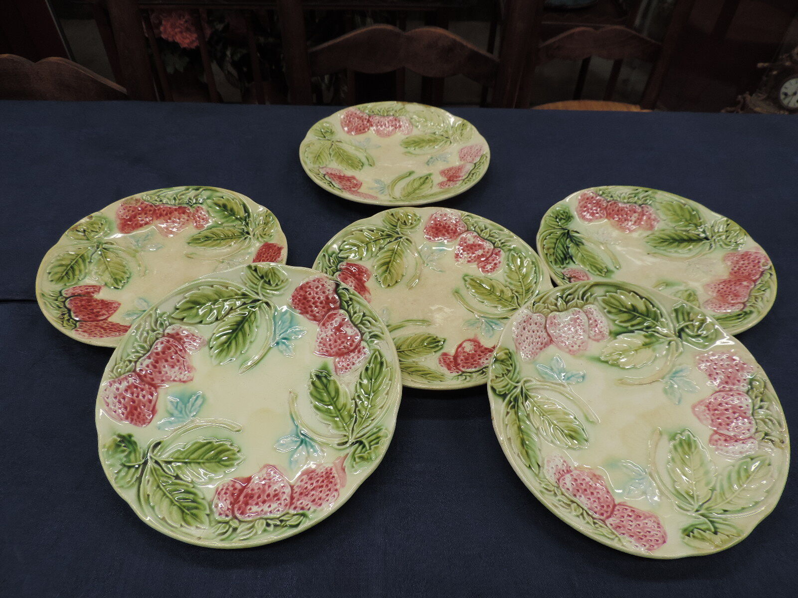 Set of six old slurry dessert plates